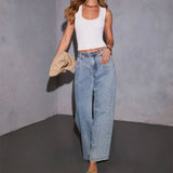 Wide-Leg Slimming Loose Floor-Length Jeanse
