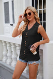 Solid Color V Neck Button Down Sleeveless Top_Cwtstsl0061