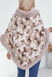 Cwosws0092_Leopard Print Knitted Cape With Fur Collar