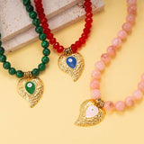 COLORFUL BEADS MALACHITE EVIL EYE HEART NECKLACE_CWMM7537