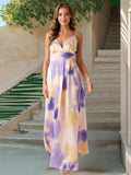 Waist-Cinched Bohemian V-Neck Print Maxi Dress