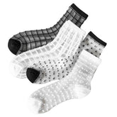 BLACK AND WHITE JACQUARD TRANSPARENT MID TUBE SOCKS_CWMS0414