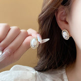FRENCH RETRO OVAL DIAMOND PEARL EARRINGS_CWAJE2465