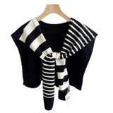 STRIPED KNIT SHAWL NECK SHOULDER WRAP_CWASC0843
