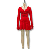 Solid Color Deep V Drawstring Pleated Dress