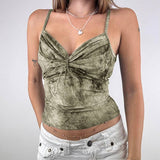 Vintage Tie-Dye Bow Pleated Bust V-Neck Halter