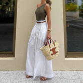 Solid-Color High-Waisted Casual Wide-Leg Pants