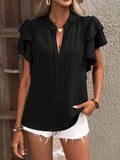 V-Neck Casual Double Layer Lotus Sleeve Blouse