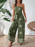 Strapless Snowflake Print High-Waisted Jumpsuits