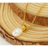 Cwaje1962_Simple Pearl Pendant Necklace Gold