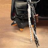 RETRO LEATHER DACHSHUND CHARM WITH BRAIDED STRAP_CWMM7550