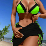 FLUORESCENT BIKINI SET SEXY COLOR BLOCK SWIMSUIT_CWMW0196
