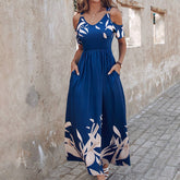 Stylish Off-The-Shoulder Print Waist Long Dress