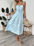 Square-Neck Lace-Up Sleeveless Striped Dress