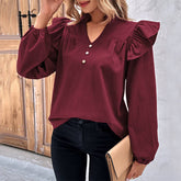 Solid Color Loose Design Shirt For Women