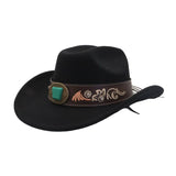 Western Ethnic Wool Felt Fedora Cowboy Hat_Cwah04487