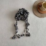 FLORAL KNIT SKINNY SCARF CROCHET NECK WRAP_CWASC2339