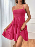 Solid-Color Textured One-Shoulder Strappy Dress