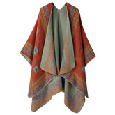 DOUBLE SIDED PLAID FAUX CASHMERE SHAWL CAPE_CWASC2137