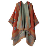 DOUBLE SIDED PLAID FAUX CASHMERE SHAWL CAPE_CWASC2137