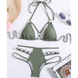METAL RING BIKINI SET SOLID COLOR SWIMSUIT_CWMW0717