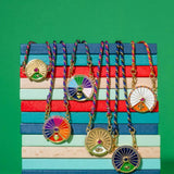 GOLD PLATED NECKLACE WITH COLORFUL ROUND PENDANT_CWMM3828