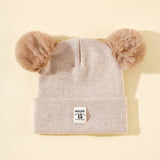SOLID COLOR CHILDRENS DOUBLE BALL KNITTED HAT_CWAH1742