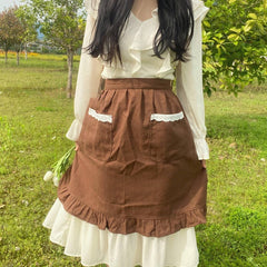 HALF LENGTH LINEN COTTON AND LINEN LACE APRON_CWMM5798