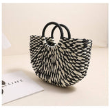 HALF ROUND SHOULDER BEACH TOTE STRAW BAG_CWAB1868