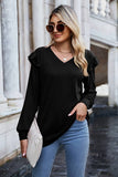 Women V Neck Flying Sleeve Blouse_Cwtbll0575