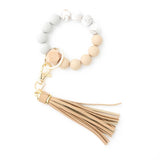 TASSEL WOOD SILICONE BEAD BRACELET KEYCHAIN_CWMM7018