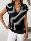 V-Neck Casual Striped Lapel Knitted Sweater