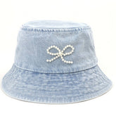 PEARL BOW DENIM BUCKET HAT_CWAH1537