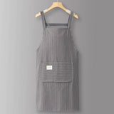 Cotton Striped Grid Kitchen Apron With Pocket_Cwmm10095