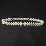 PEARL WOVEN ELASTIC BELT RHINESTONE ALLOY BUCKLES_CWABE0395