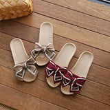 LINEN BOW SLIPPERS WITH SOFT ANTI SLIP SOLE_CWSHF0172