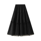 Vintage Pleated Lace Trim Tulle Maxi Skirt_Cwbms0348