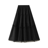 Vintage Pleated Lace Trim Tulle Maxi Skirt_Cwbms0348