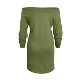Solid Color Long-Sleeved Off-Shoulder Knit Dress