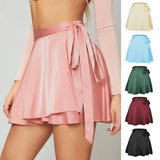 SOLID COLOR SKIRT HIGH WAIST LACE UP SHORT SKIRT_CWAB4789