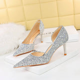 POINTED TOE HOLLOW SPARKLING SEQUIN HIGH HEELS_CWSHH0069