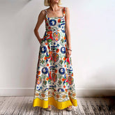 Temperament Linen Printed Tank Top Swing Dress