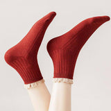 CUTE RUFFLE EDGE LACE MID CREW SOCKS FOR WOMENS_CWMS0141