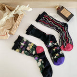 RETRO CASUAL FLORAL BLACK SOCKS_CWMS0562