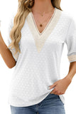 V Neck Lace Stitching Solid Color Loose Top_Cwtsts0187