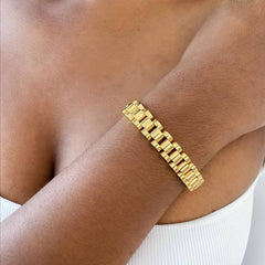 STAINLESS STEEL GOLD PLATED WRISTBAND BRACELET_CWMM5734