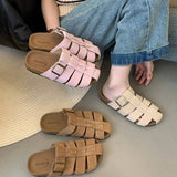 LEATHER CLOSED TOE SLIP ON FLAT MULE SANDALS_CWSHF0151