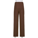 Solid Color High Waiste Casual Straight Leg Pants