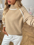 Semi-High-Neck Laid-Back Color-Blocking Sweater