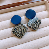 SIMPLE DIAMOND BLACK AND WHITE CHECK EARRINGS_CWAJE2472